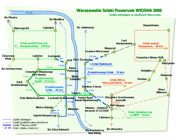Warszawskie Szlaki Rowerowe WIOSNA 2000 - schemat